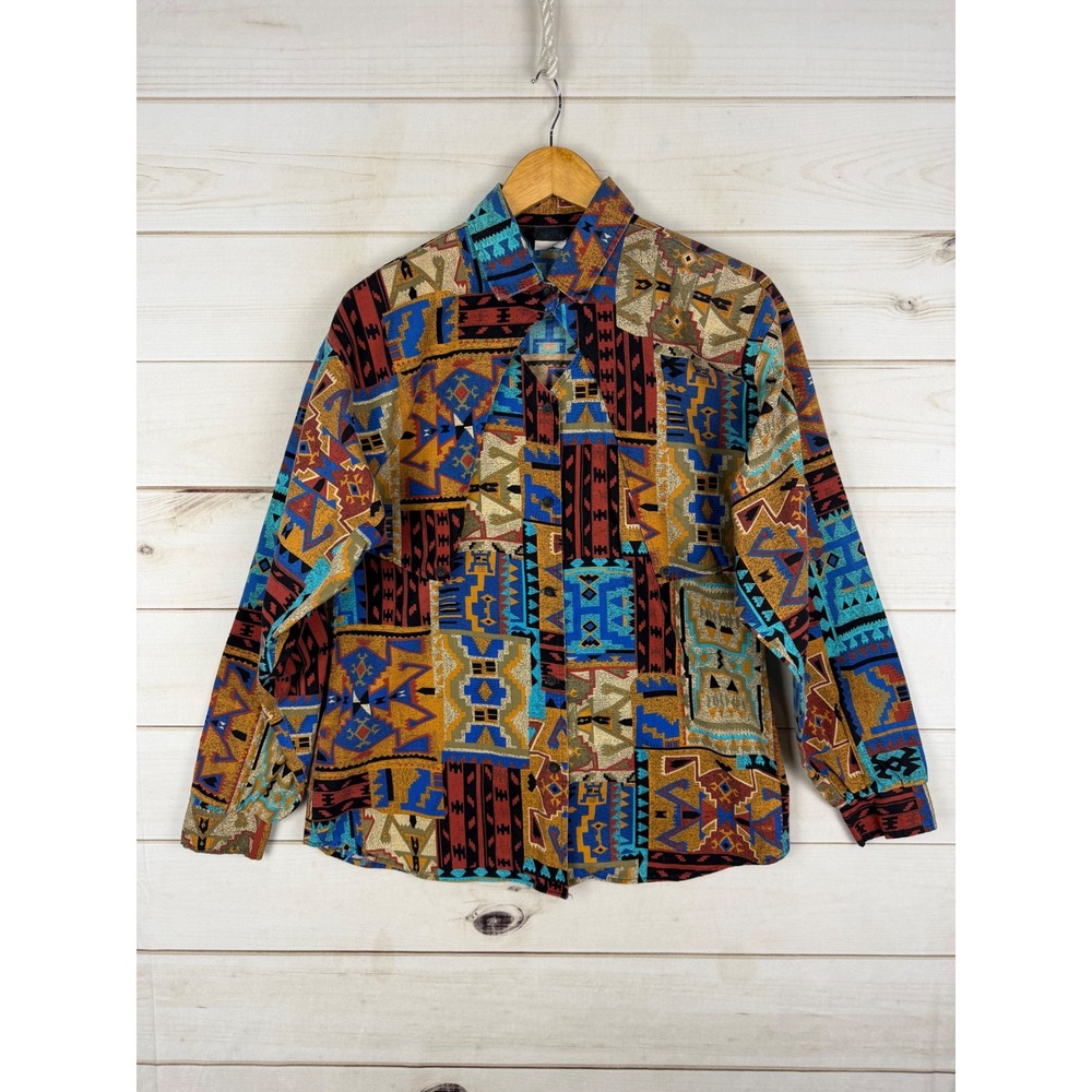 Vintage Roper Top Womens M Southwestern Geometric Button Down Retro 80s 90s